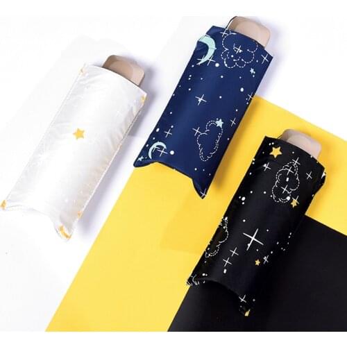 Mini Ultra-Light Small Sun Umbrella Female Vinyl Sunscreen Uv Pocket Protection Parasol Star Pattern Five-folding Umbrellas