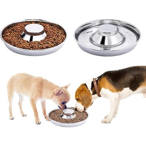 2 Pack Silver Stainless Steel Dog Bowl Puppy Slow Feeder Bowls for Food Feeding & Water Weaning Slow Feeder