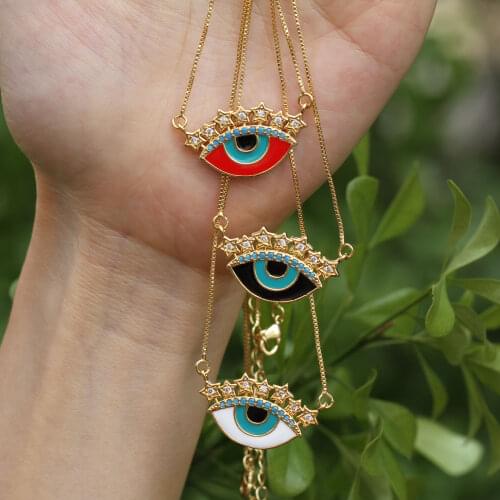 Fashion Classic Copper Chain Gold Color Enameled CZ Cubic Zircon Turkish Demon Eye Pendant Necklaces For Women Party Jewelry