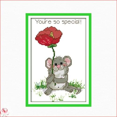 Mice With Flowers Cross Stitch Kits cartoon Patterns Printed Canvas Embroidery Needlework Sets 11CT 14CT Diy Crafts Home Deco