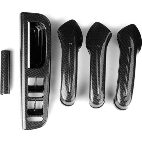 Set of 5 Car Interior Door Grab Handles Cover Switch Frame For VW Jetta Golf Bora MK4 1999-2004 Carbon Fiber Look