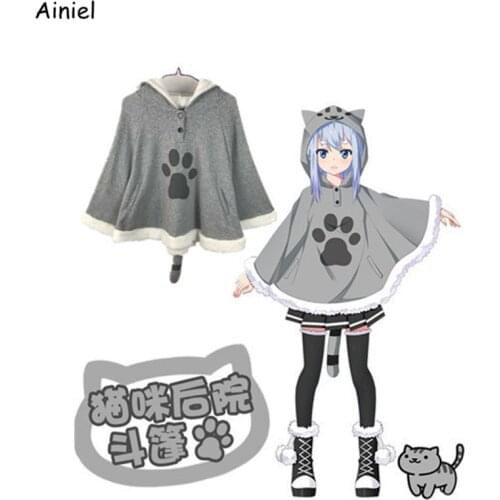 Neko Atsume Cosplay Costume Winter Warm Cloak Cute Cat Pullover Hoodies Coat with Tail Fleece Gift Lolita Top for Girl Kids