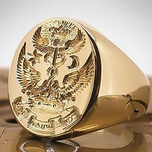 New Fashion Stamp Logo Gold Color Justice Eagle Ring For Men Cocktail Party Finger Accessories Valentines Day Boyfriend Gifts