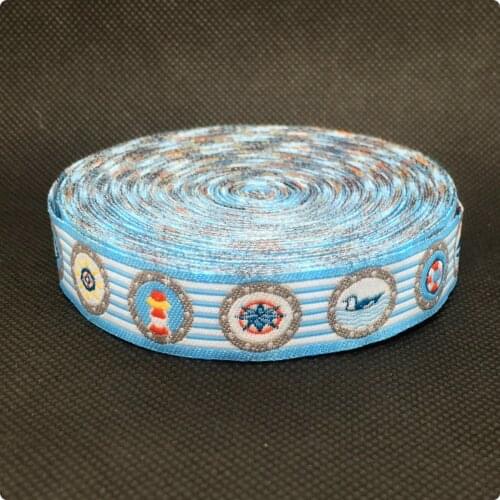 2015 NEW wholesale 5/8" 16mm10y/lots Polyester Ocean series Woven Jacquard Ribbon For Dog Collar KT2015041802