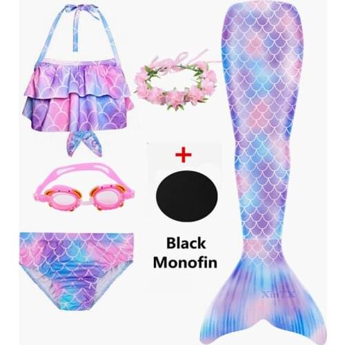 NEW!2019 Little Mermaid Tails With Black Monofin Swimwear summer Dress swimmable can add Monofin Fin Costume