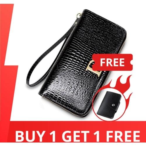 2021 New Product Trendy Womens Wallet long Genuine cowhide crocodile pattern zipper coin purse famous brand clutch