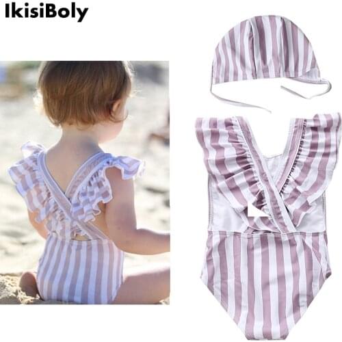 New Kids Swimwear for GirlsToddler Striped Kawaii Ruffles Babies 0-6Years Swimsuits Bikini Bathing Clothes 2pcs Set Outfits 2021