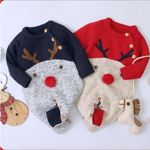 Baby Girl Clothes Baby Boy Clothes Newborn Infant Baby Christmas Santa Cartoon Plush Romper Xmas Knit Jumpsuit Kids Clothes
