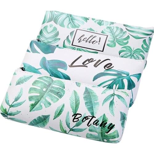 10pcs/lot Leaf Large Capacity Series Pencil Cases For Girls PU Pencil Bag Office Supplies Storage Bag New Arrival Freeshipping