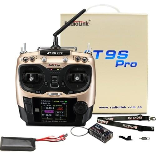 RadioLink AT9S PRO 2.4G 12CH DSSS FHSS Mode2 Transmitter with R9DS Receiver 3S 2200mah 8C Battery for RC Model Airplane Drones
