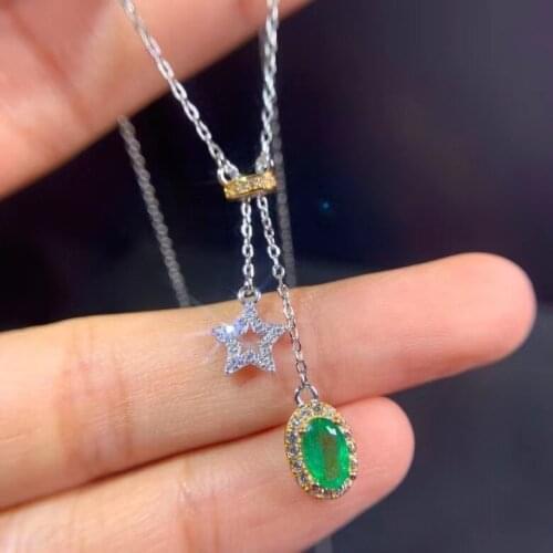 Lovely grace strand stars Natural green Emerald Necklace natural gemstone Pendant Necklace S925 silver girl party gift Jewelry
