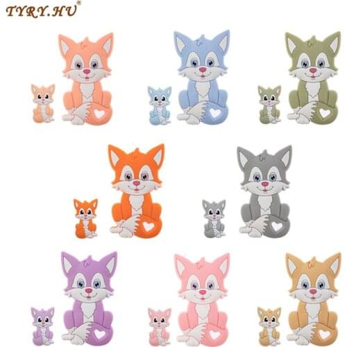 TYRY.HU 2Pc/Set Silicone Mini Fox Beads Baby Teether Bpa Free Silicone Fox Teether For Pacifier Clips DIY Cute Teething Toys