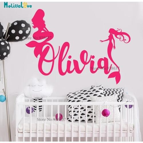 Mermaid Girl Room Princess Decal Nautical Nursery Custom Name Personalized Wall Sticker Home Decoration Vinyl Wallpaper BA063