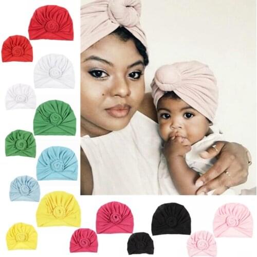 Yundfly Mommy and Me Cotton Blend Rose Flower Hat Women Caps Girls Newborn Turban Hats Twist Knot Headwear Hair Accessories