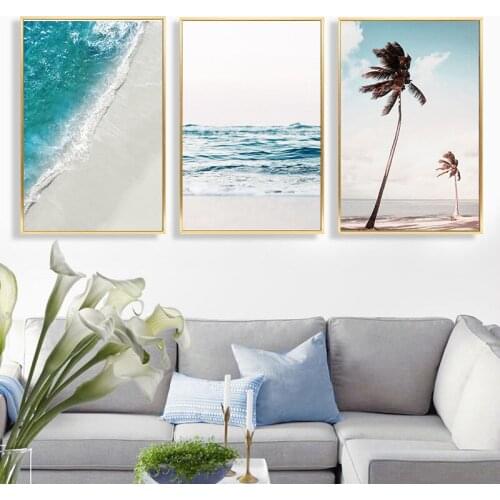 Spray Color Seaside Landscape Beach Ocean Coconut Tree Canvas Painting Wall Frameless Picture Poster Living Room Home Decoration