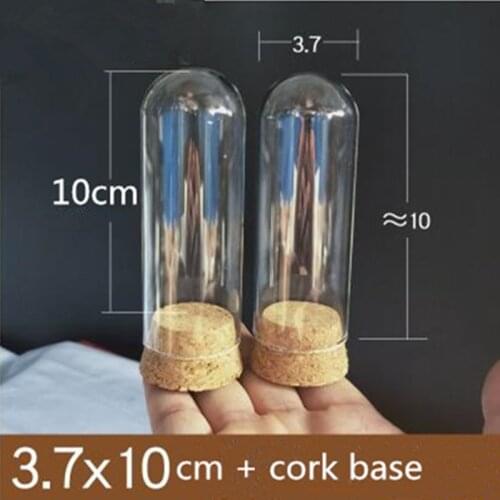 2sets/pack 3.7*10cm Small Size Cork Base Glass Dome Dry Flower Storage DIY Tube Shaped Cover Vase