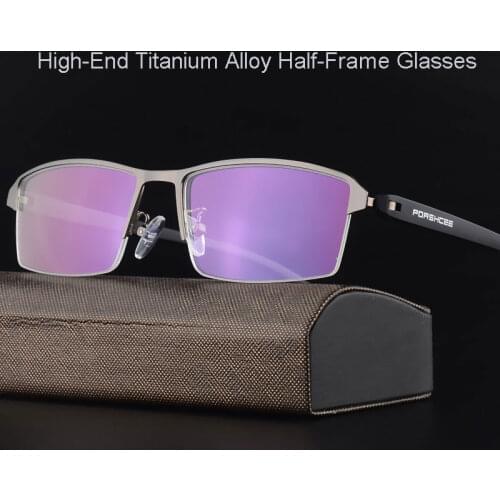 Ultra-Light Half Rim Spectacles Metal Frame Eye Glasses Men Style Rectangular Eyewear with Spring Hinges