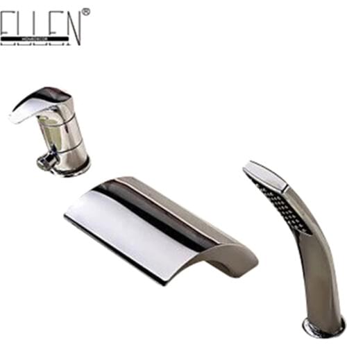 Vidric Deck Bathtub Faucet 3 Hole with Hand Shower Waterfall Bath Shower Faucets Hot and Cold Water Mixer Crane Roman Tub EL3029