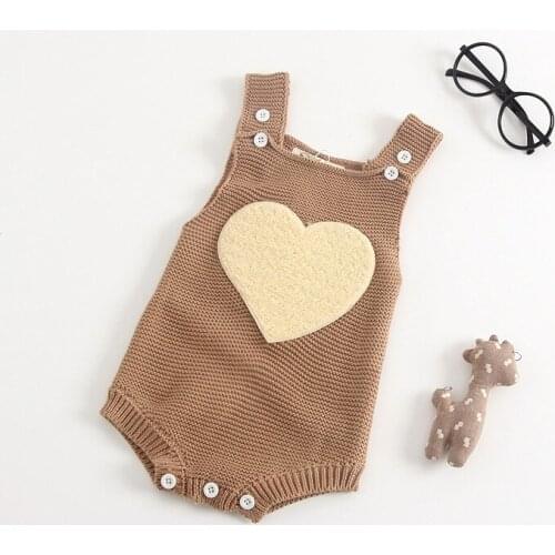 Baby Boys and Girls Star Woollen Knitted Rompers Newborn Sleeveless Love Pattern Adjustable Button Bodysuits One-Pieces