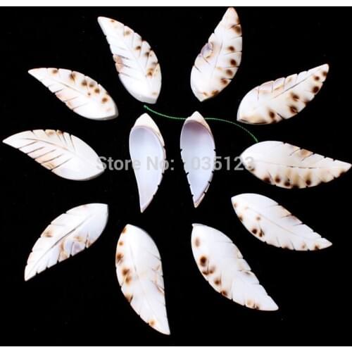 High Quality 20x50mm Natural White Shell MOP Carve Leaves Shape Gems Loose Beads Strand 12Pcs Jewelry Accessory w1335