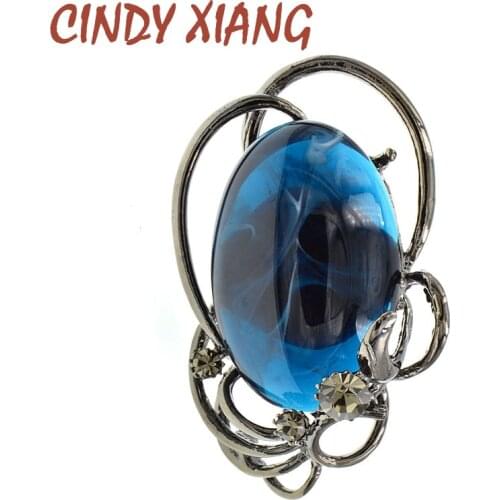 CINDY XIANG Blue Color Oval Resin Bead Brooch Elegant Vintgae Fashion Brooches For Women Pin Accessories Winter Jewelry Gift