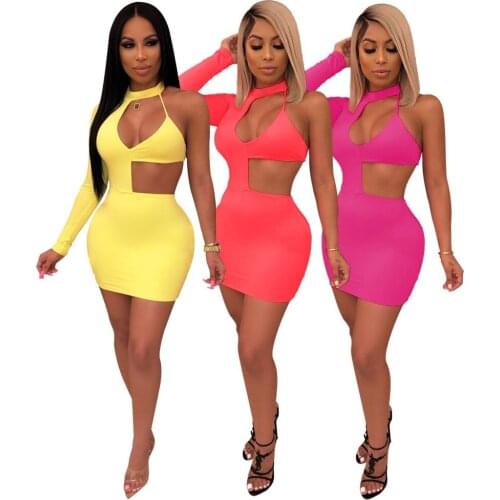 One Shoulder Sexy Cut Out Mini Dress Women Long Sleeve Short Bodycon Dress Backless Dress Summer Spring Party Club Wear 2021