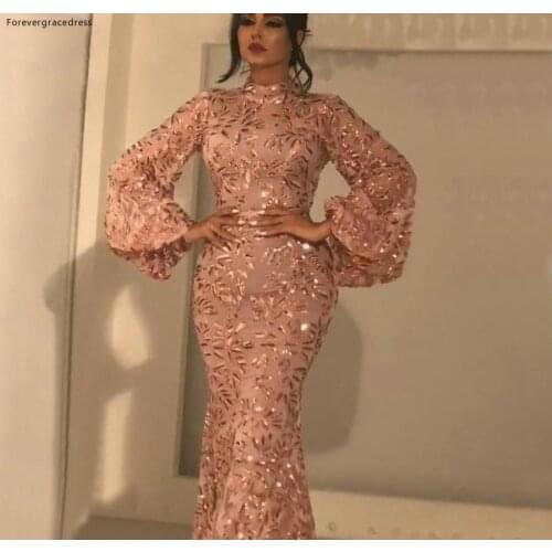 2019 Cheap High Neck Evening Dress Mermaid Long Sleeves Holiday Women Wear Formal Party Prom Gown Custom Made Plus Size