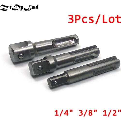 ZtDpLsd 3Pcs 1/4" 3/8" 1/2" SDS Plus Socket Driver Drill Bit Adaptor Chrome Vanadium Steel Socket Adapter Power Drill Bit