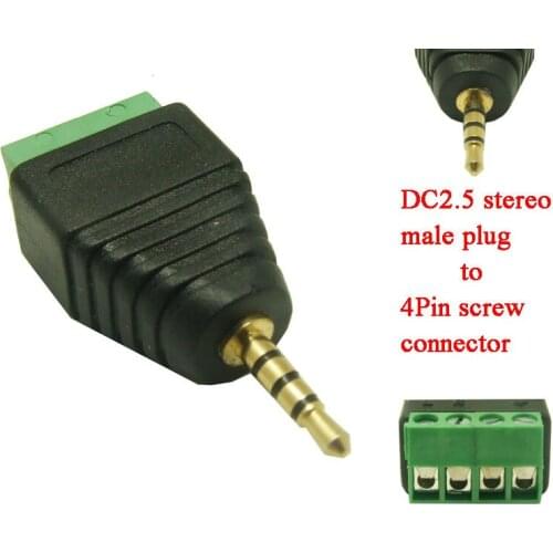 10pcs/lot free shippin 2.5mm Audio Stereo plug male to 4pin Terminal Block 2.5 Audio Plug Audio Connector Adapter