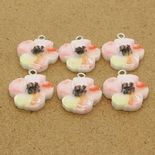 10pcs Pink Cherry Blossoms Earring Resin Charms DIY Craft Sweet Choker Necklace Key Chains Connector Pendants Jewelry Accessory