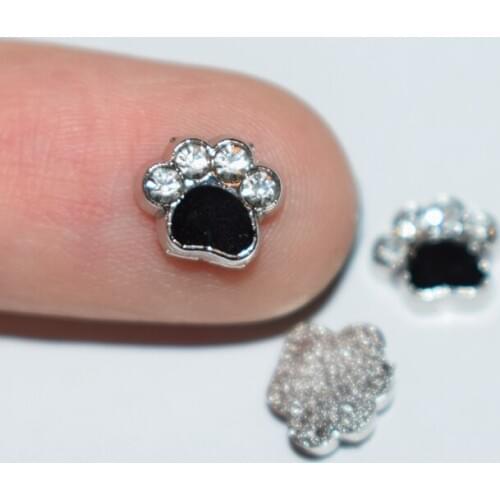 Black Crystal Dog Footprints Floating Charms Fit Glass Locket DIY Handmade Enamel Memory Living Locket Jewelry Accessories 20PCS