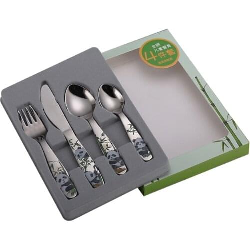 4 pieces/set baby spoon feeding fork knife cartoon panda cutlery set childrens cutlery