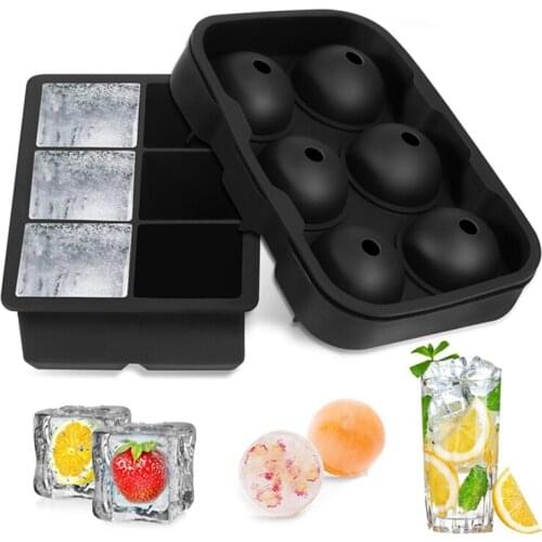 Large Ice Cube Maker Silicone Ice Mold 6 Cell Sphere Ice Ball Mold Square Ice Cube Tray Whiskey Cocktail Party Bar Accessories