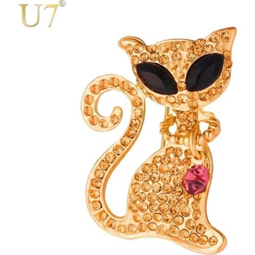 U7 Colorful Crystal Fox Brooch Women Jewelry Party Gift Gold/Black Color Rhinestone Animal Brooch Pin B132