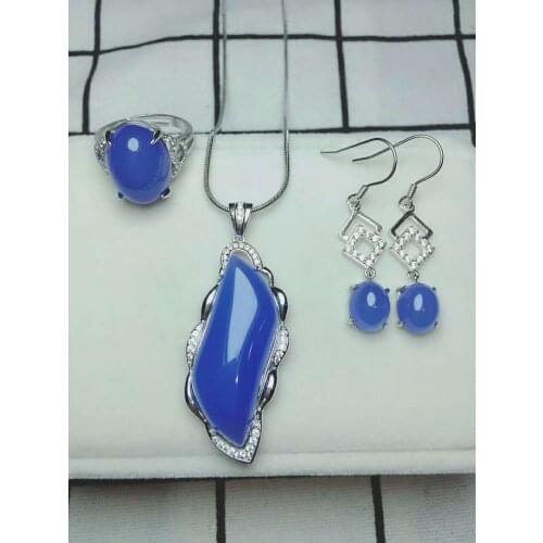 C13#925 silver inlaid natural chalcedony set