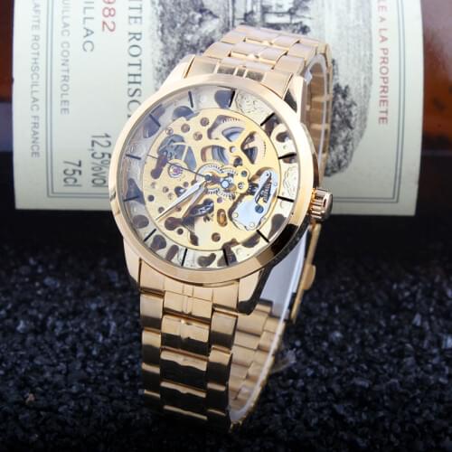 Luxury Style Mens Women Lady Unisex Automatic Mechanical Self-Wind Wrist Watch Stainless Steel Skeleton Time Gift