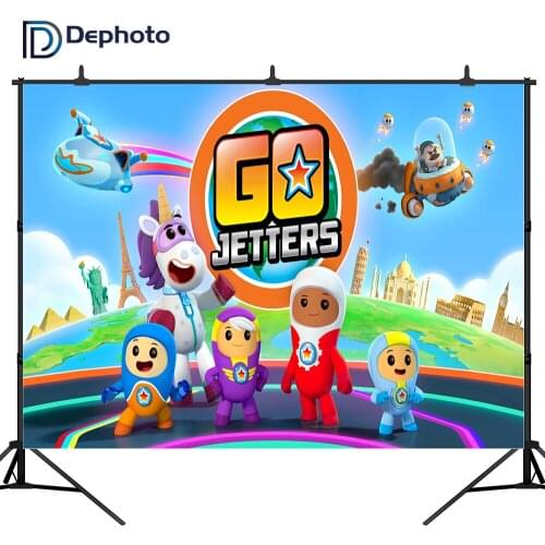 Dephoto Photography Background Cartoon Characters Go Jetters Baby Birthday Party Child Spacecraft Backdrop Studio Shoot Props