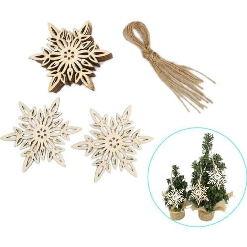 10PCS Snowflake Wooden Ornaments Christmas Tree Hanging Snowflake Cutouts for DIY Craft Making Painting Xmas Holiday Decorations