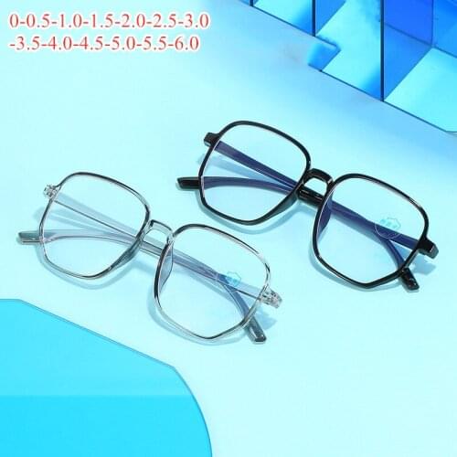 Men Vintage Anti Blue light Glasses Frame With Degree Round Women Myopia Lens Big Frame Nearsighted Glasses 0 -0.5 -1.0 To -6.0