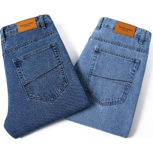 100% Cotton Thick Jeans MenS Autumn Winter Straight Loose Business High Waist Denim Trousers Male Spring High-End Brand Pants