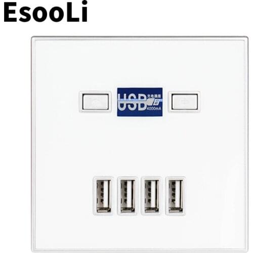 EsooLi High Quality 4-PORT quick charger home use wall socket Power USB Electrical Outlet 86*86mm 4000MA