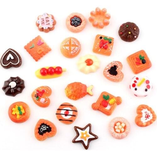 Various Designs 3D Colorful Food Bread Cake Resin Cabochons Ornament Accessory DIY Material Patch Girl Hair Bow Center 10pcs