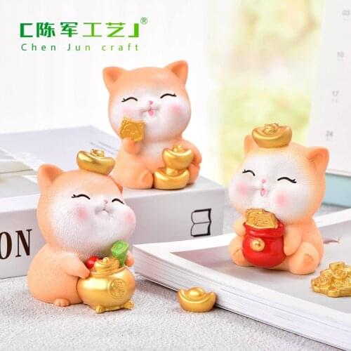 Chinese Lucky Wealth Cute Cat Gold Home Decor Welcome Waving Cat sculpture statue decor Car Ornament