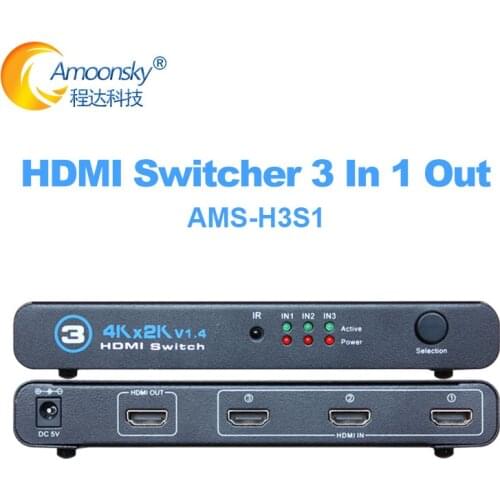 3 in 1 out HDMI Switch, 3 Port 4K*2K Switcher Splitter Box Ultra HD for DVD HDTV Xbox in LCD display