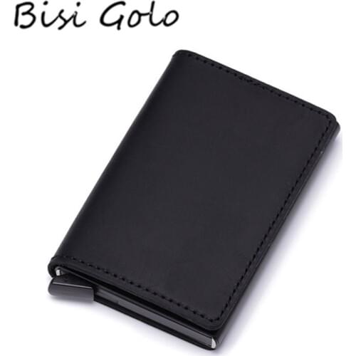 BISI GORO 2021 New Genuine Leather Credit Card Holder Fashion Men And Women Metal RFID Vintage Aluminium Box Travel Card Wallet