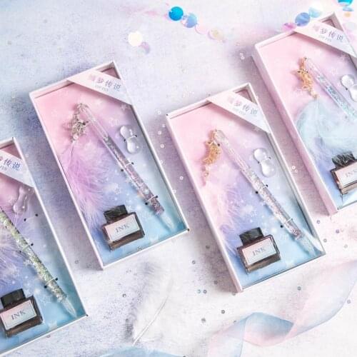 Beautiful 1Set Pretty Art Crystal Signature Pen Lightweight Fountain Pen Dreamlike for Calligraphy