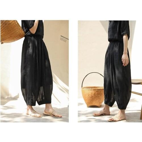 Literature and art womens clothing 2021 summer new 100 high density ramie thin and cool double layer lantern Pants 0607