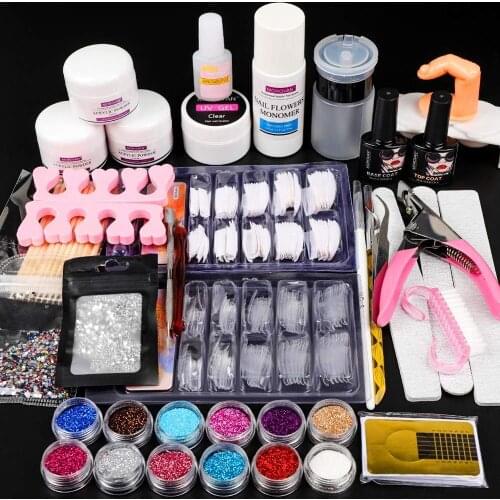 Acrylic Nail Kit with 12 Glitter Powder and Liquid Set - Professional Acrylic Nail Powder French Nail Tips,DIY Nail Kit