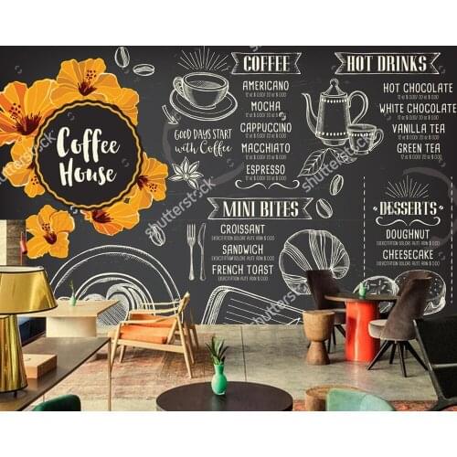 Custom home decoration wallpaper,cafe template with hand-drawn graphic for coffee restaurant hotel background papel de parede 3D