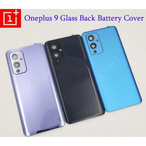 Original Oneplus 9 Glass Back Battery Housing Repair Cover Rear Door Case Replacement With Camera Lens For One Plus 1+ 9 & Logo